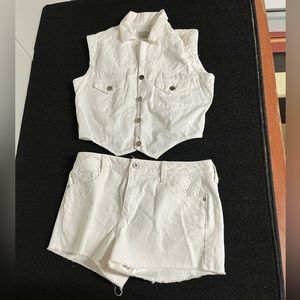 White lace shorts and matching vest
